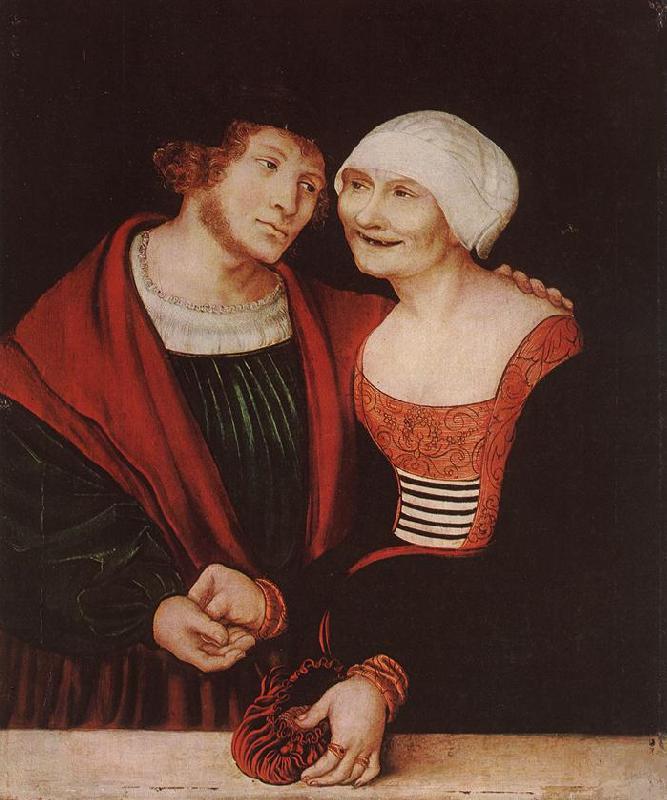 CRANACH, Lucas the Elder Amorous Old Woman and Young Man gjkh France oil painting art